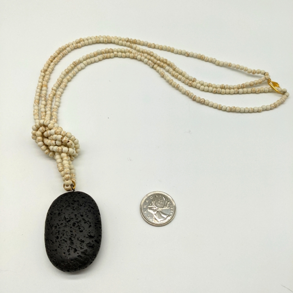 Huge Lava Rock and White Howlite Bead Necklace